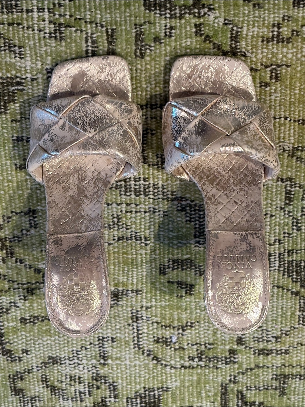Metallic Gold Woven Slide Sandals - Women